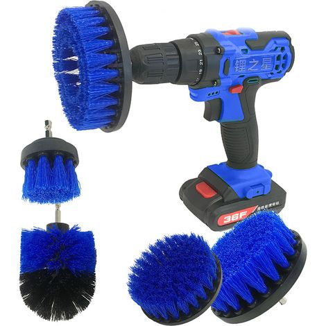 Brosse de Nettoyage, 5 Pièces Brosse Perceuse Nettoyage, Brosse Visseuse, Brosse de Forage Puissante Pour Carreaux, Cuisine, Sols, Voiture, Baignoire, Bleu