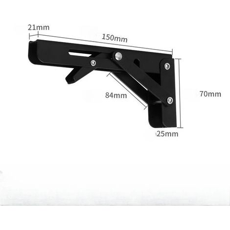 (15 cm - Noir) 2 supports triangulaires pliables en acier inoxydable pour étagère, support robuste, réglable, fixation murale, banc, table, quincaillerie pour meubles (1/5)