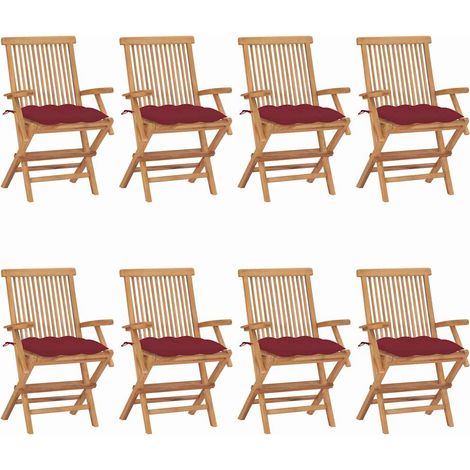 vidaXL Chaises pliantes avec coussins rouge vin, 8 pièces, en bois de teck massif (1/5)