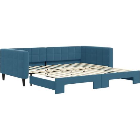 Lit simple,Lit adulte,Lit de jour avec lit gigogne bleu 100x200 cm velours CFW34613 (1/5)