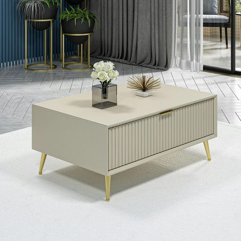 Table basse rectangulaire beige, 1 niche rainurée fermée JENA (1/5)