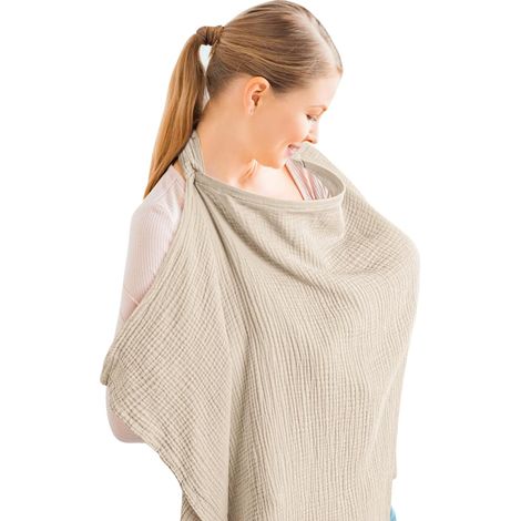 Couverture d'allaitement - respirante, en pur coton - avec un bavoir robuste - peut également servir de tablier d'allaitement pour les mères, ou de pare-soleil multifonctionnel pour le siège auto. (1/3)