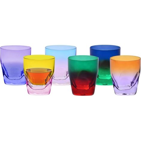 Verres à whisky, cocktails et long drinks 260 ml – Lot de 6 verres aux 6 couleurs uniques – Cristal sans plomb – Peints à la main (1/5)