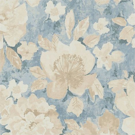 Flowers wallcovering wall Profhome 396071 hot embossed non-woven wallpaper smooth aquarelle style matt blue beige cream 5.33 m2