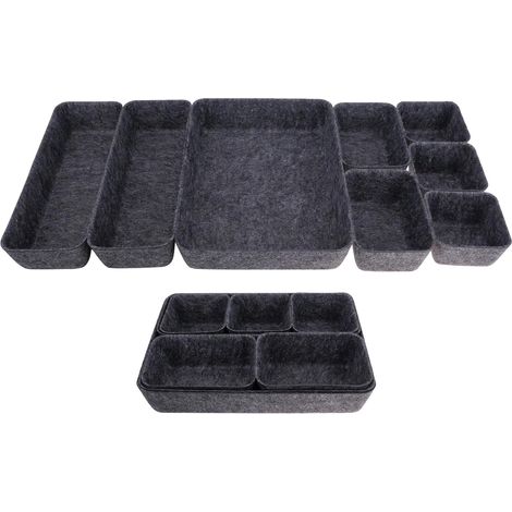 Lot de 8 organiseurs de tiroirs réglables - Système de séparation pour coiffeuse, salle de bain, cuisine, bureau, ustensiles - Gris foncé (1/5)