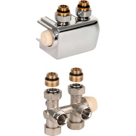 Therafix Universal Doppelventil mit kombiniertem Thermostatventil mit SX-Einsatz mit Voreinstellung, Heizkörperanschluss 3/4 Zoll Außengewinde, Eurokonus, in (1/2)