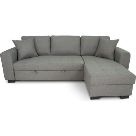 Canapé d'angle convertible réversible 4 places - Tissu gris clair - Contemporain - L 244 x P 151 x H 90 - HAMILTON (1/5)