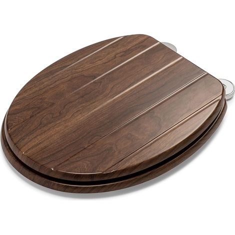 Croydex Molvena Toilet Seat: Durable, Moulded Wood with Walnut Effect, Adjustable Hinges, Fit Most Standard Toilets (1/5)