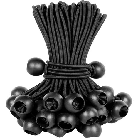 Cordes élastiques à embouts boules — idéales pour les auvents extérieurs, les tonnelles, les parasols, la fixation et l'attache, et les accessoires de camping (50 cordes par paquet) (1/5)