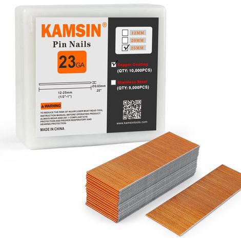 Clous sans tête P625, calibre 23, longueur de jambe 25 mm, revêtement en cuivre, 10 000 pièces/boîte, clous et fixations pour cloueuse pneumatique (1/5)