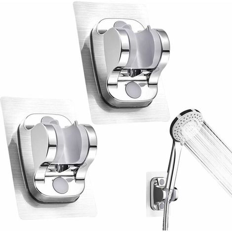 2-teiliger, wandmontierter Duschkopfhalter, kein Bohren erforderlich, abnehmbar, verstellbarer Winkel, wasserdicht, für Duschkopf, Badezimmeraccessoire, Hotel (Silber)