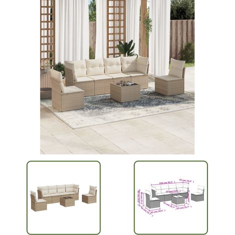 The Living Store 7-tlg. Garten-Sofagarnitur mit Kissen Beige Poly Rattan - Gartenmöbel Set - Outdoor Möbel - Rattan Sofa - Lounge Set - Gartenlounge (1/3)