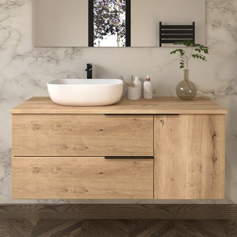Meuble de salle de bain sans miroir avec vasque à poser arrondie - roble (chêne clair) - KING - 120cm