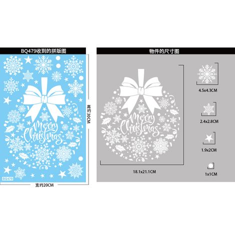 Autocollants de Noël, flocons de neige blancs, cadeaux, sapin du Père Noël, autocollants pour fenêtres, bonhomme de neige, chaussettes de Noël, rennes, décorations de fenêtres, autocollants statiques.