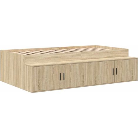 Lit simple,Lit adulte,Cadre de lit avec rangement Chêne sonoma 90 x 200 cm CFW4728794 (1/5)