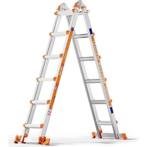 6-Stufen Mehrzweckleiter 6,10m Teleskopleiter mit Rädern & Stabilisator (1/5)