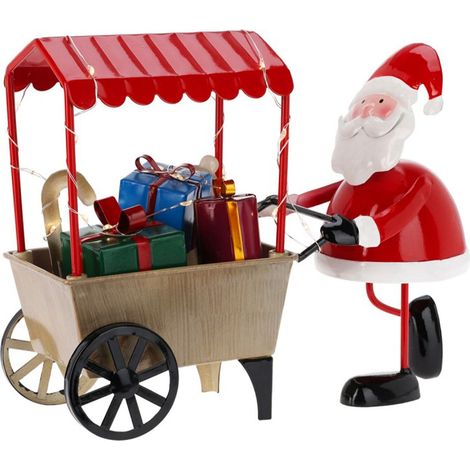 Scena natalizia carretto in metallo con luci Led per decorazioni natalizie -Babbo Natale