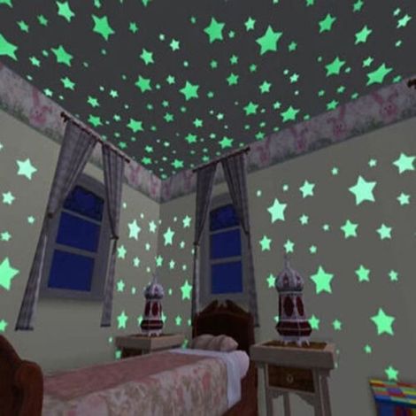 Sticker Étoile Phosphorescent - Autocollant Murale Chambre Bébé Plafond Fenêtre - 100 Pièces - Diamètre 3,8 cm (1/4)