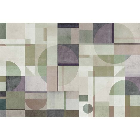 Papier peint panoramique géométrique vert & gris Tapisserie panoramique rétro idéale salon Papier peint panoramique graphique pour bureau (1/2)
