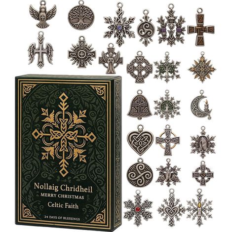 Calendario dell'Avvento Celtico - Conto alla rovescia - 2D - Calendario dell'Avvento di 24 giorni per la consapevolezza con ciondoli celtici - Per albero di Natale, finestra, parete, adulti, ragazzi (1/5)