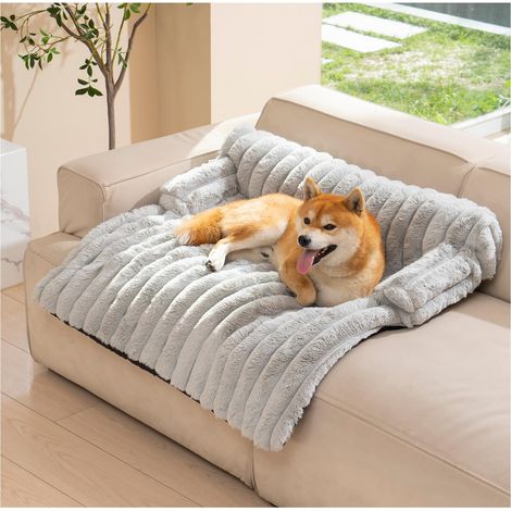 Panier pour Chien Déhoussable et Lavable, Coussin Anti-Stress Protège-Canapé, Tapis pour Chien Grande Taille, Matelas Lit Couchage et Mobilier Protection Canapé 90 × 80 cm -M(Gris Clair) (1/5)