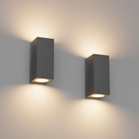 2pcs GU10 Outdoor Wall Light Dark Grey Bulb Not Included Up Down outdoor wall light, Aluminum, rectangular outdoor wall lighting, outdoor indoor terrace wall lamp (1/5)