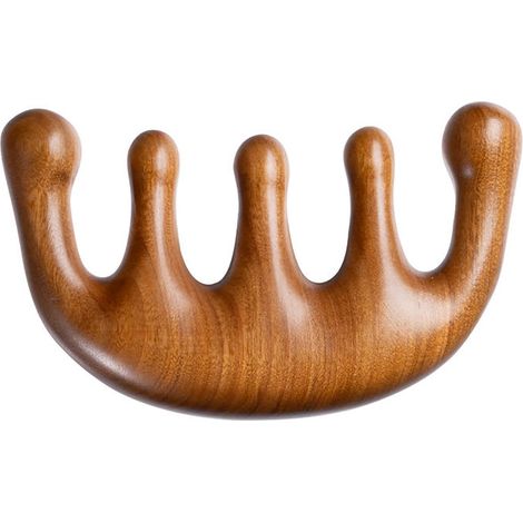 Peigne de massage en bois avec dents larges, masseur du cuir chevelu, peigne à dents rondes, outil de massage manuel drainage lymphatique Gua Sha, masseur acupoint pour soulager la fatigue (1/5)