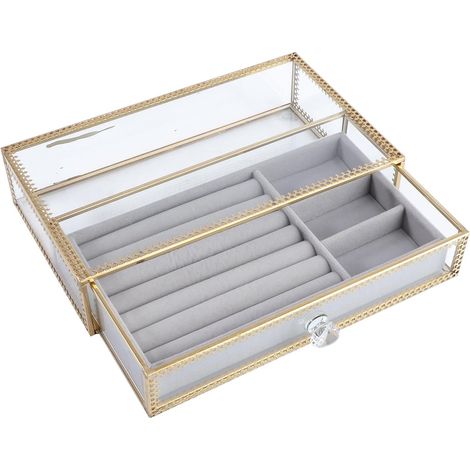Boîte à Bijoux en Verre Tiroir, Organisateur Robuste et Anti-déformation pour Colliers et Bijoux, pour Rangement Domestique Élégant (1/5)