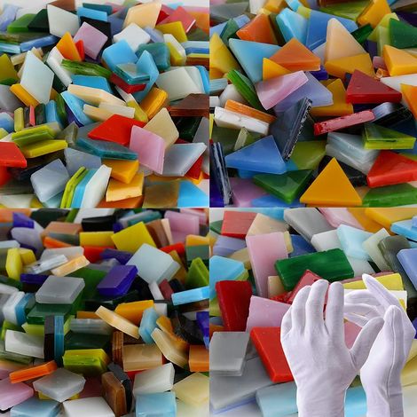 Mosaique Carrelage, Environ 0,15 m² / 850Pcs 4 Formes Mixtes de Mosaique en Verre Teinte pour Travaux Manuels, Fournitures pour la Decoration de la Maison, Les Assiettes, Les Cadres Photo (1/5)