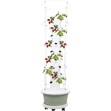 Kit de tour hydroponique avec support d'escalade – 9 niveaux 36 trous – Système d'irrigation de culture hydroponique pour herbes, fruits et légumes (Réservoir vert clair) (1/5)
