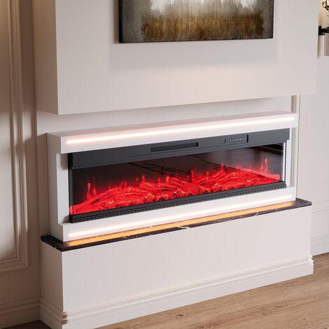 ADWOLT Cheminée électrique murale brillante de 60 pouces avec LED,750W/1500W,12 Flammes, réglage de la luminosité,Télécommande