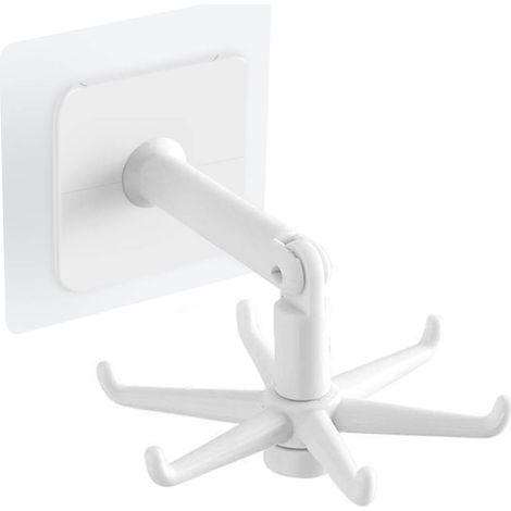 Crochet Pliable Rotatif Auto-Adhésif - Pour Cuisine Salle De Bain - Charge Maximale 3 Kg - Blanc - Lot De 1 (1/5)