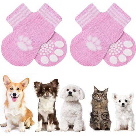 Chaussettes Anti-Dérapantes Chien Chat MOTIF PATTE rose M