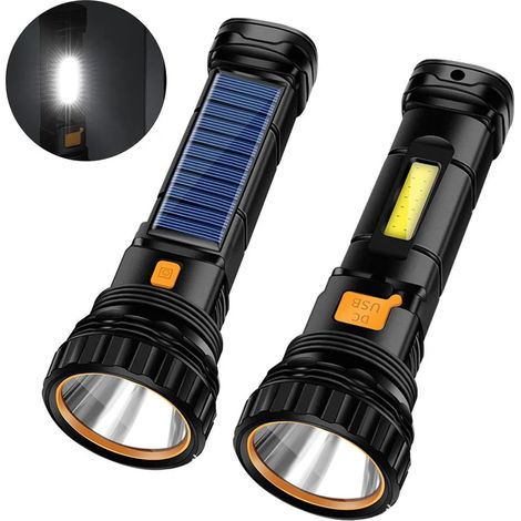 2er-Packung 1000 Lumen Solar- und USB-wiederaufladbare LED-Notfalltaschenlampen (1/3)