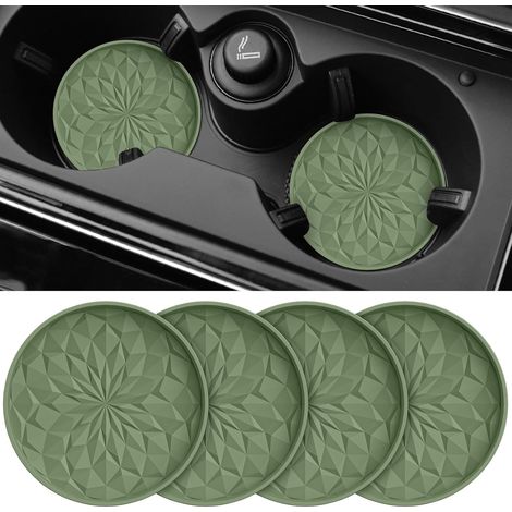 Lot de 4 sous-verres silicone 7 cm pour porte-gobelets auto, antidérapants, vert olive. (1/5)
