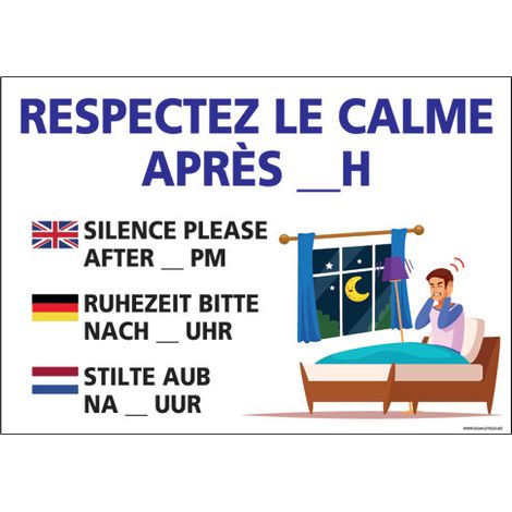 PANNEAU RESPECTEZ LE CALME APRES ...H (H0299-PERSO) - Adhésif - 210 x 150 mm