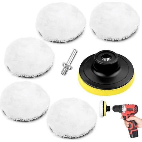 Kit de polissage automobile 7 pièces, comprenant un tampon de polissage, un disque de polissage en laine, un tampon de polissage en laine d'agneau pour le ponçage, le polissage et le cirage, avec adap (1/5)