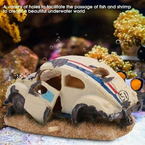 Deco Aquarium Résine De Simulation Durable Décorations d'Aquarium en Forme De Voiture Poisson Abri en Forme D'Automobile Endommagé De Simulation Ornements d'aquarium Fish Tank 17cm (1/3)