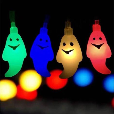 RHG Guirlande lumineuse d'extérieur，Guirlandes Lumineuses Halloween, 30 LEDs Multicolore Fantôme Lumière Alimenté par Batterie, 10.8 ft 3D en Plastique Fantôme de Fées Lumières pour Noël Festival Part