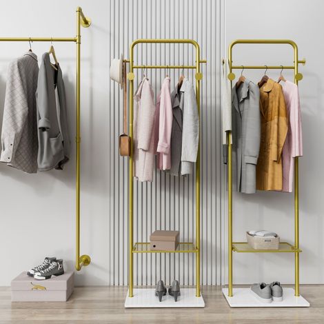 Elegant Gold Pole Clothes Rail Marble Base Coat Rack Stand Home Hotel Hall Tree (1/5)