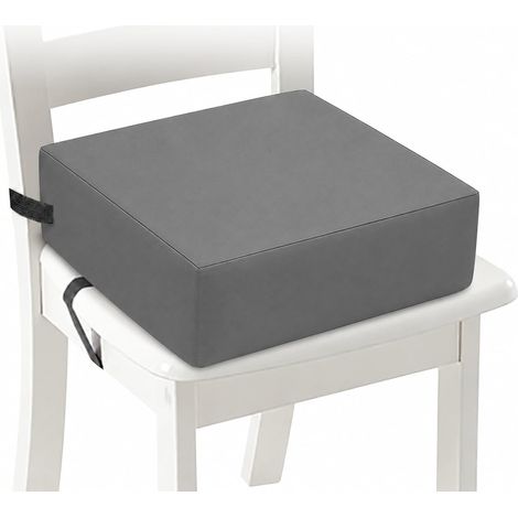 Rehausseur de chaise pour enfant, 10 cm, en tissu Oxford imperméable, avec boucle de sécurité, lavable, démontable, coussin d'assise carré avec dossier, pour la maison, les déplacements, gris (1/5)