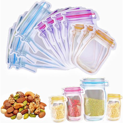 30 Stück Mason Jar Zip Beutel, 3 Größen, Wiederverwendbare gefrierbeutel Luftdichte Versiegelung Bags, Auslaufsichere Snacks Taschen, für Reisen, Camping, Picknick (1/5)