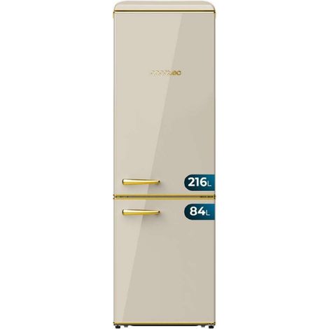 Cecotec Frigorífico Combi 2 Puertas Retro de 300 L Bolero CoolMarket Combi Origin 300 Beige E. Altura 191,5 cm y 60 de Ancho, Control de Temperatura, Tirador Cromado y Bandejas de cristal, Beige