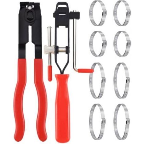 Pince Collier Ensemble, Pince Colliers Cardan,Comprend 2 Outils, 8 Bandes de Sertissage, Convient à Plupart Kits d'Outils de Sertissage Automobile