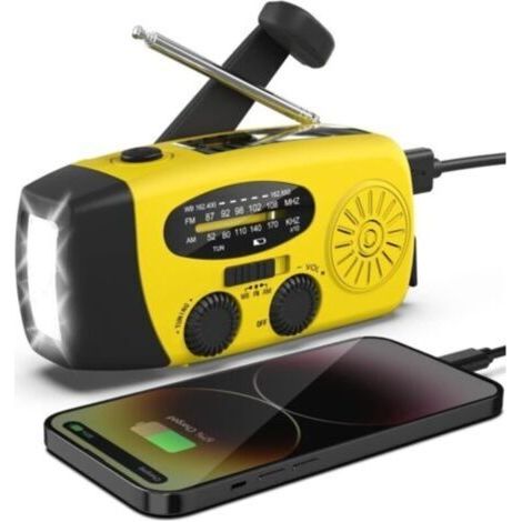 Radio Solaire AM/FM, Portable, avec Batterie Rechargeable de 2000 mAh et manivelle Dynamo, Port USB, Rechargeable SOS Alarm/Lampe Torche,pour Le Camping, Les Voyages