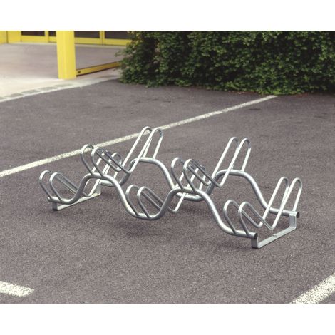 Mottez – Râtelier à vélos 5 vélos B132V – Rangement sur 2 niveaux – Structure en acier pour extérieur – Solution compacte pour espaces réduits (1/2)