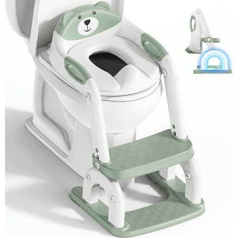 Reducteur Toilette Enfant,Améliorées Adaptateur Toilette pour Enfants Garçons et Filles,2 en 1 Rehausseur Toilette Enfant,Réglable en Hauteur et Portable,Tabouret d'escalier (Pistache) (1/5)