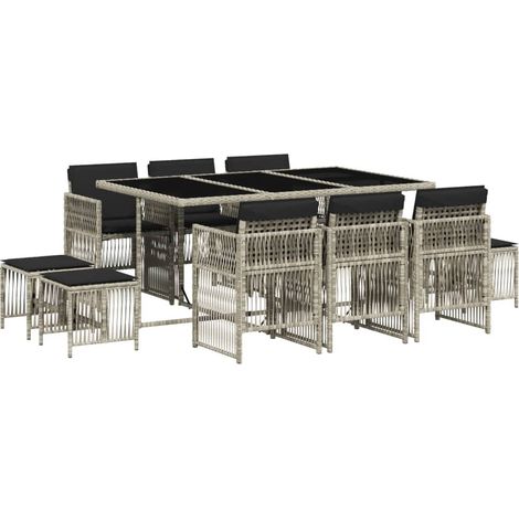 vidaXL Set Pranzo Giardino 11pz con Cuscini Grigio Chiaro Polyrattan (1/5)