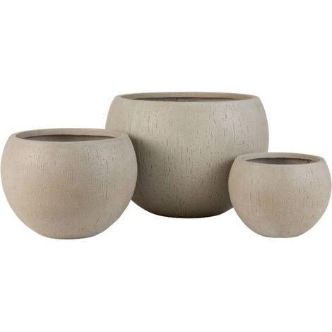 Lot de 3 Cache-Pots Design "Argile" 55cm Beige