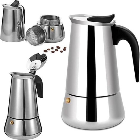 Cafetière italienne 12 tasses en acier inoxydable compatible tous types de feux 12 tasses (1/5)